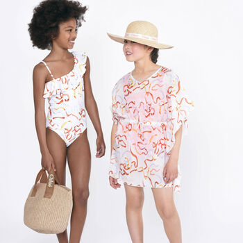 Girls Ivory Ribbon Swimsuit