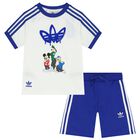 White & Blue Disney Logo Shorts Set, 1, hi-res