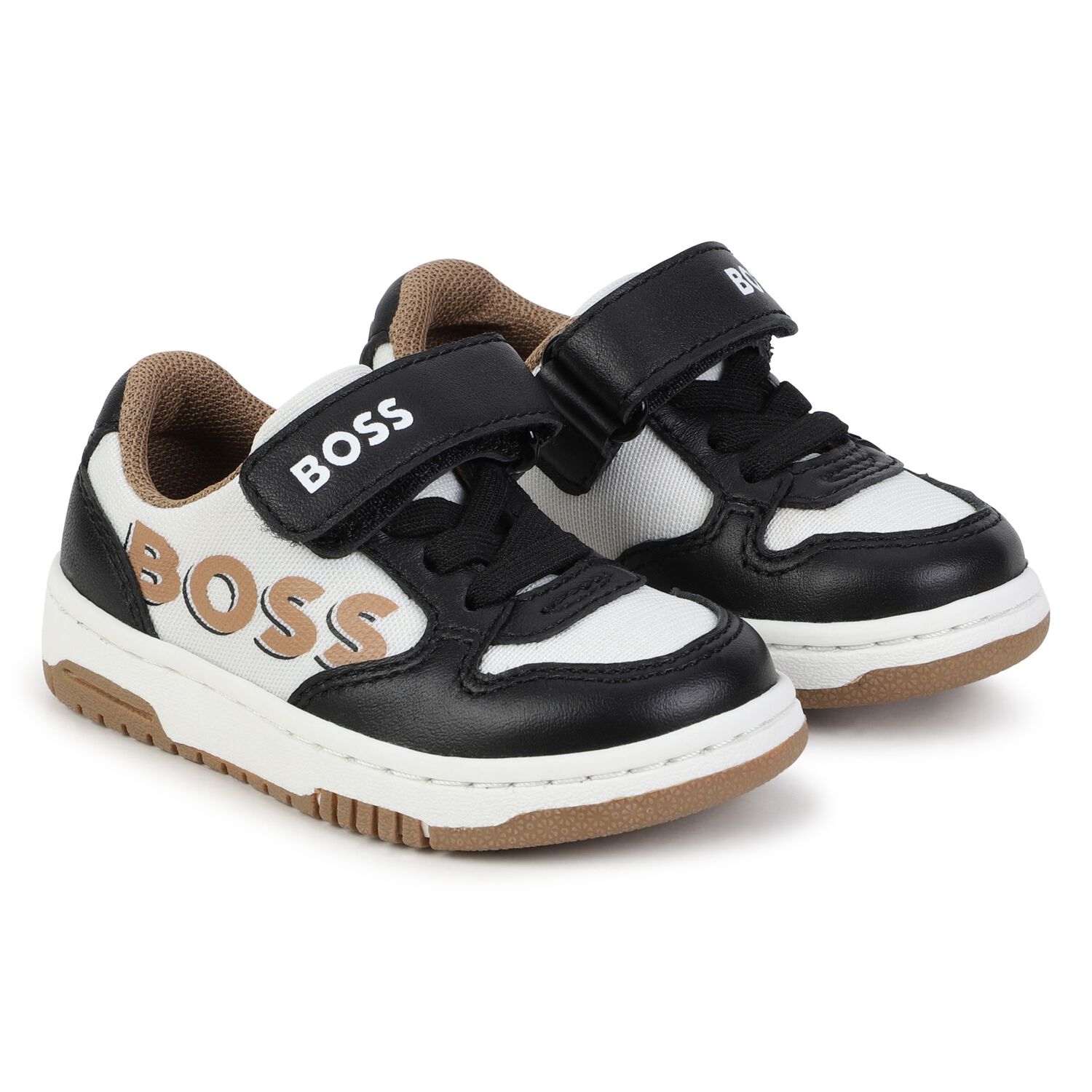 Boys White & Black Logo Trainers, 1, hi-res