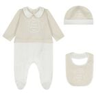 White & Beige Logo Babygrow Gift Set, 1, hi-res