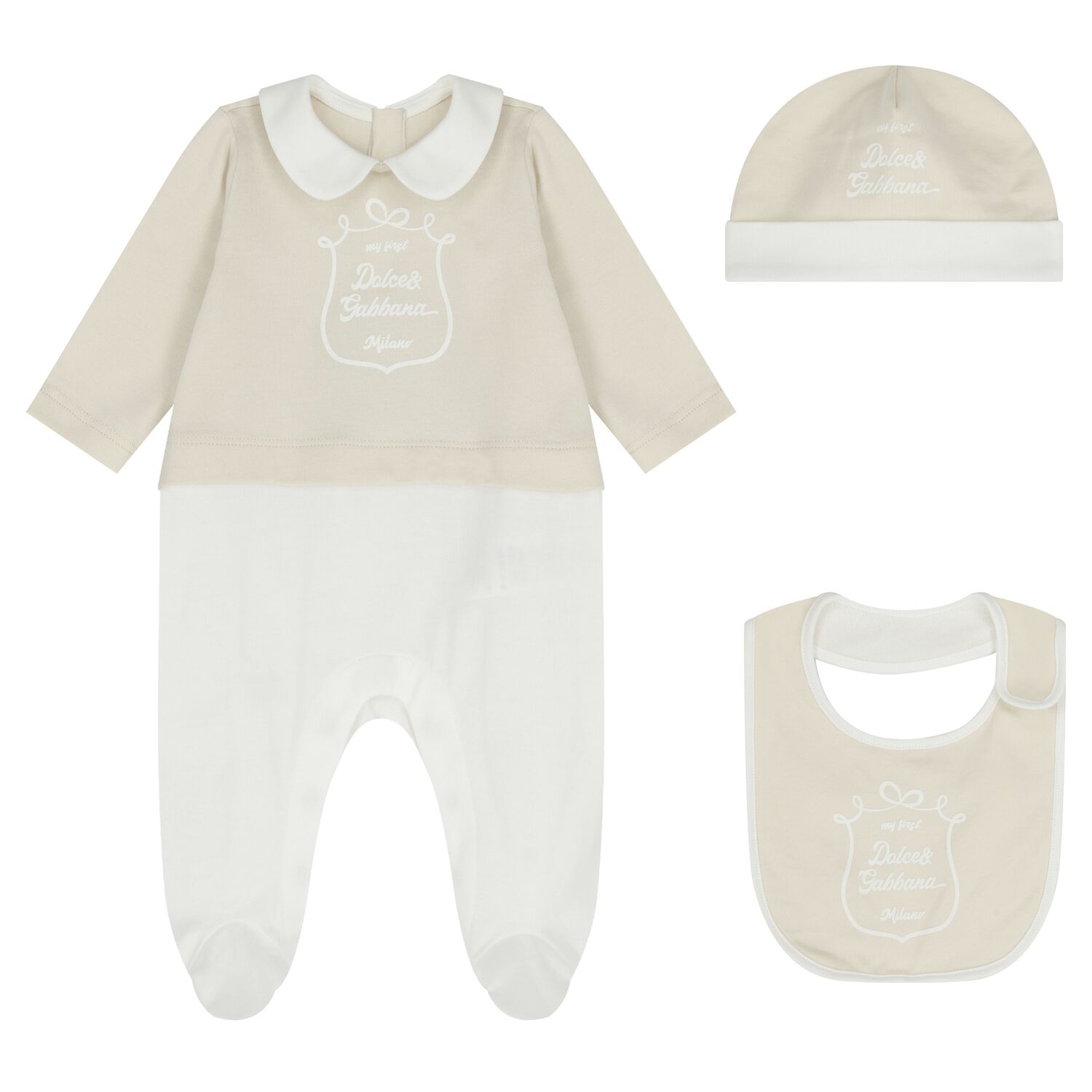 White & Beige Logo Babygrow Gift Set, 1, hi-res