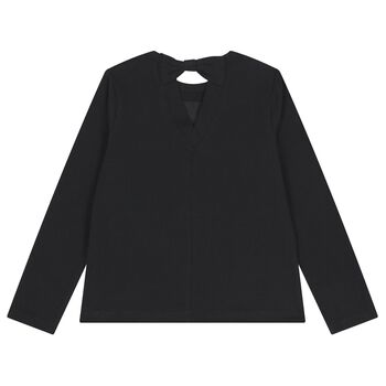 بلوزة بناتية بأكمام طويلة مزينة بالترتر باللون الأسود