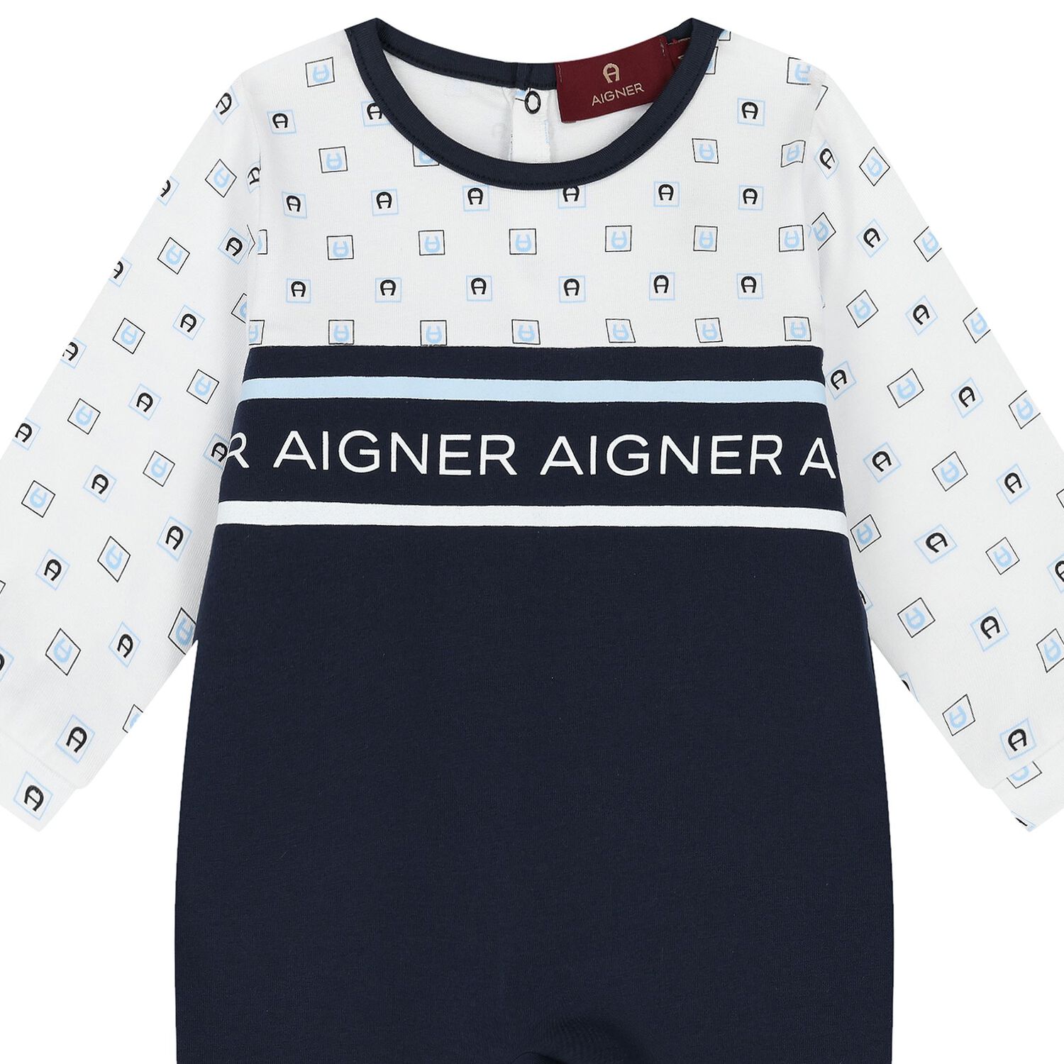 Baby Boys White & Navy Blue Logo Babygrow, 1, hi-res image number null