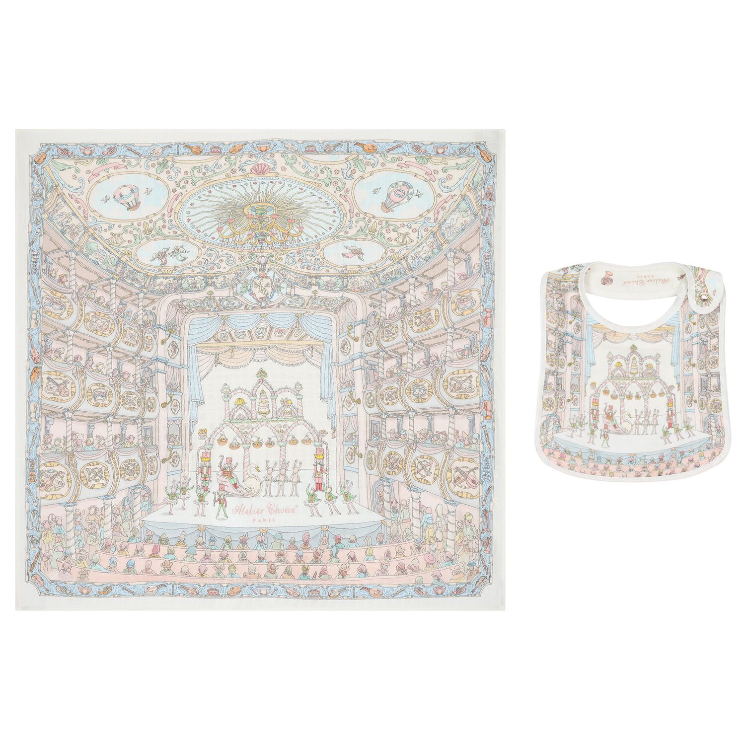 White & Blue Nutcracker Baby Carré Swaddle & Bib Gift Set, 1, hi-res