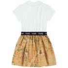 فستان بنات بولو مخطط  بطبعة خريطة باللون الأبيض والبيج , 1, hi-res