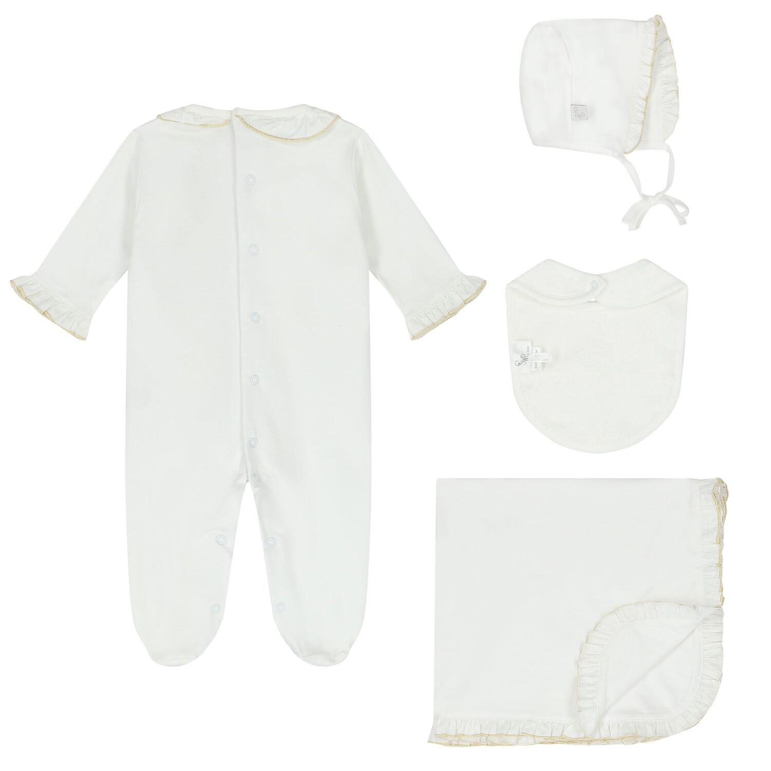 Baby Girls White & Gold Logo Babygrow Gift Set, 1, hi-res image number null