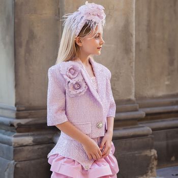 طوق رأس وردي مزين بالزهور للبنات