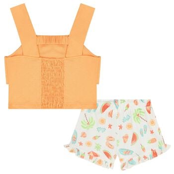 Girls Orange & Ivory Fruit Shorts Set