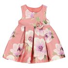 Younger Girls Pink Floral Satin Dress, 1, hi-res