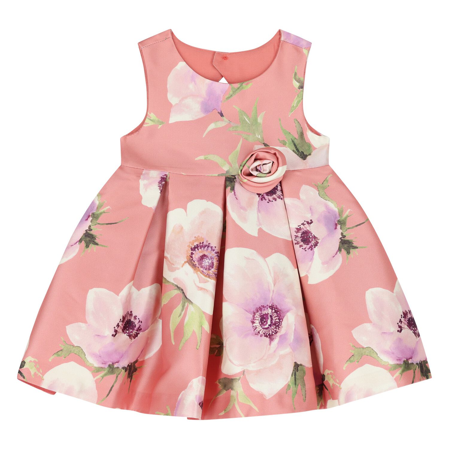 Younger Girls Pink Floral Satin Dress, 1, hi-res