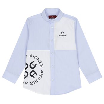 Aigner Boys Blue & White Logo Shirt, 1 Boys Blue & White Logo Shirt