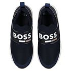 Boys Navy Blue Logo Trainers, 2, hi-res