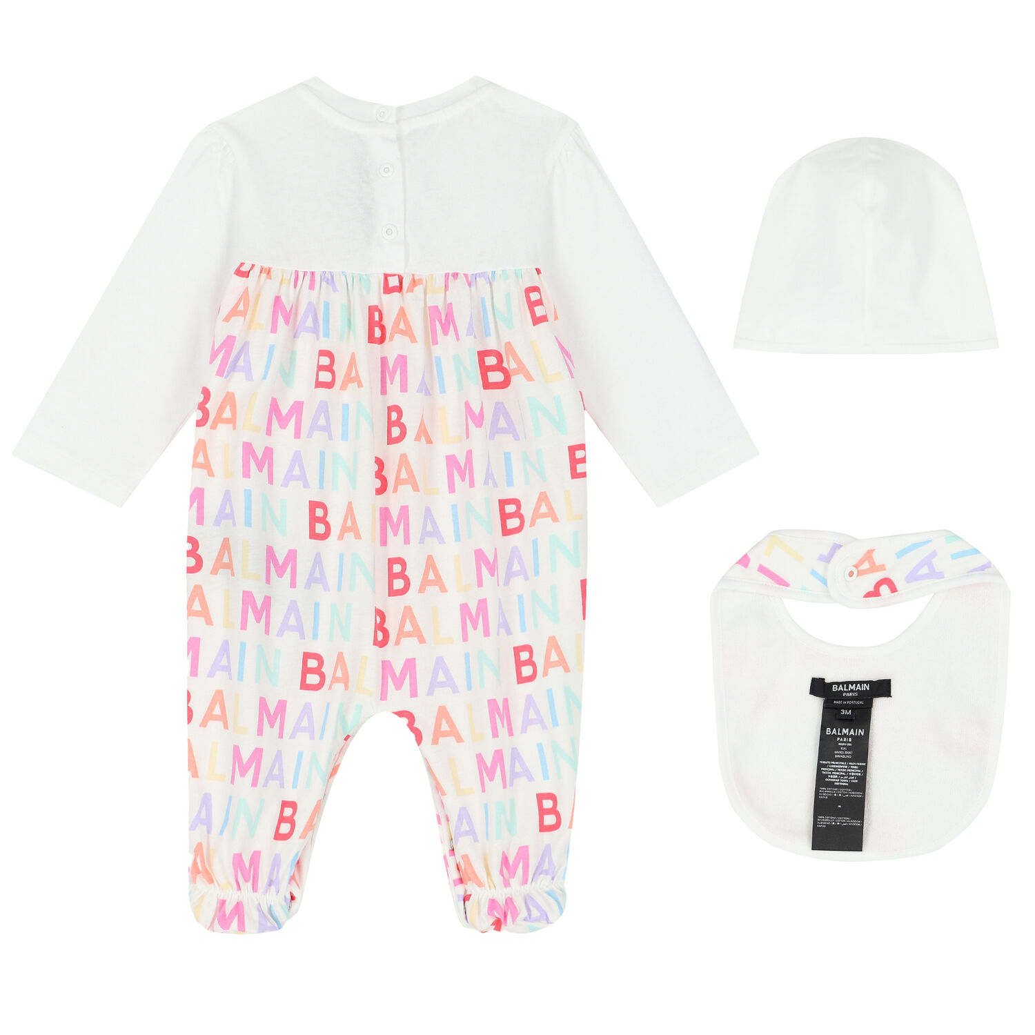 طقم أفرول بالشعار باللون الأبيض والعاجي للبنات, 1, hi-res