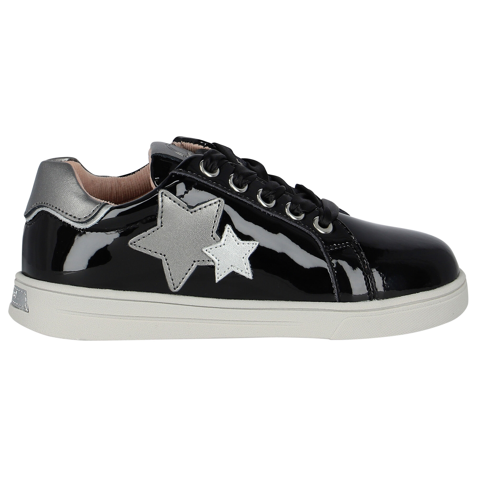 Girls black leather trainers outlet