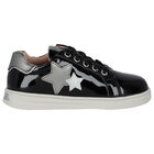 Girls Black & Silver Star Trainers, 2, hi-res
