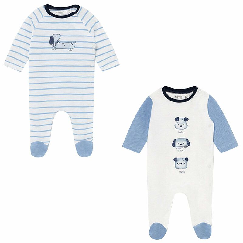Boys White & Blue Babygrows ( 2 Pack ), 1, hi-res image number null