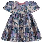 Girls Lilac & Blue Floral Jacquard Dress, 1, hi-res