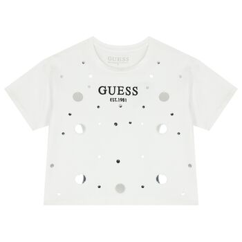 Girls White Logo Sequin T-Shirt