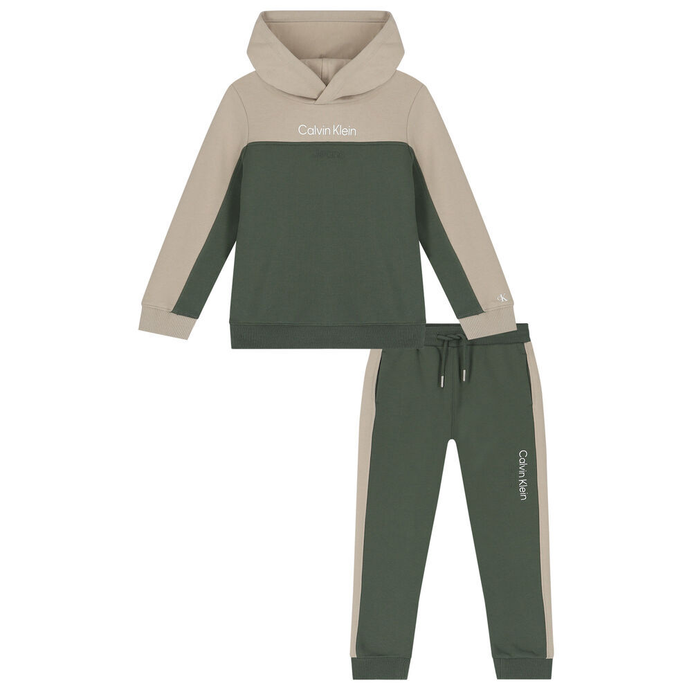Calvin Klein Boys Beige Green Logo Tracksuit Junior Couture UAE