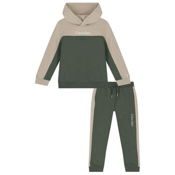 Boys Beige & Green Logo Tracksuit