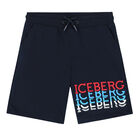 Boys Navy Logo Shorts, 1, hi-res