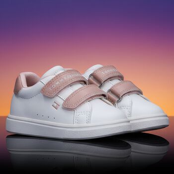 Girls White & Pink Logo Trainers