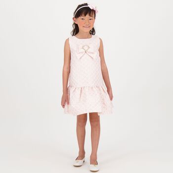 Girls Pink Jacquard Flower Dress