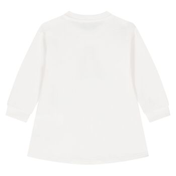 Younger Girls White Teddy Bear Logo Dress