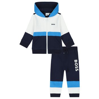 Younger Boys White & Navy Blue Tracksuit