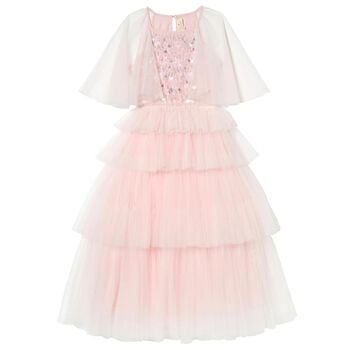 Girls Pink Sequin Ruffled Tulle Dress