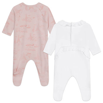 Girls Pink & White Logo Babygrows ( 2-Pack )