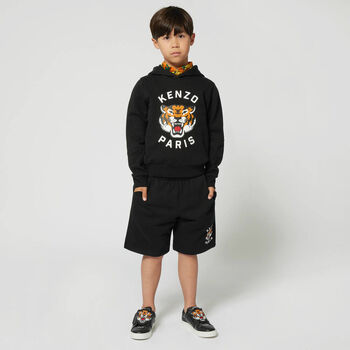 Boys Black Tiger Logo Hooded Top