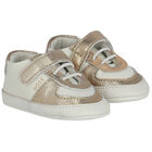 Ivory & Gold Logo Pre Walker Shoes, 1, hi-res