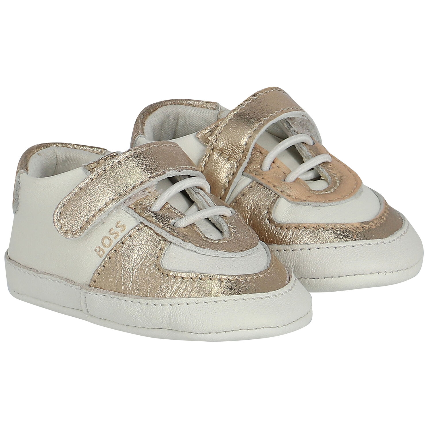 Ivory & Gold Logo Pre Walker Shoes, 1, hi-res