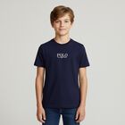 Boys Navy Cotton Polo Logo T-Shirt, 1, hi-res