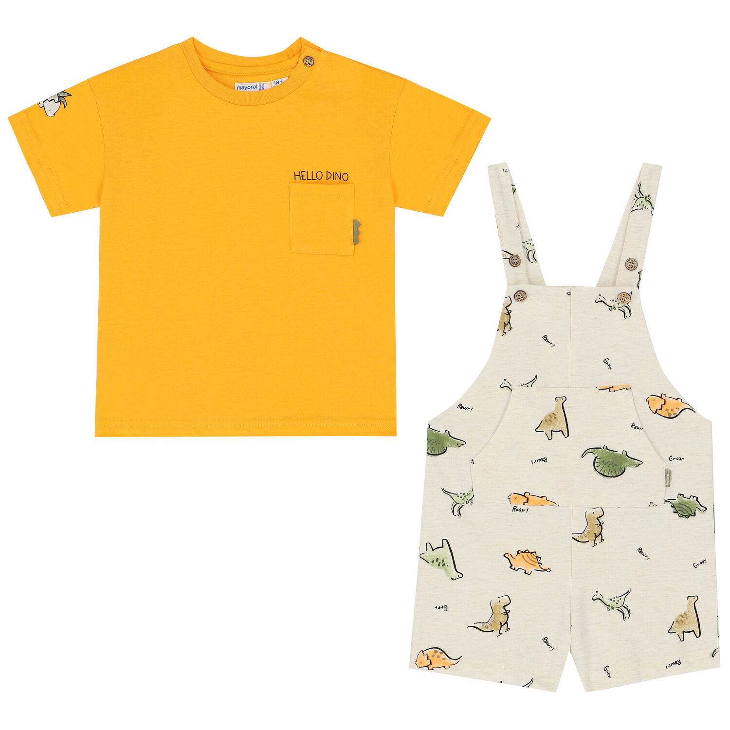 Younger Boys Yellow & Beige Dungaree Set, 1, hi-res