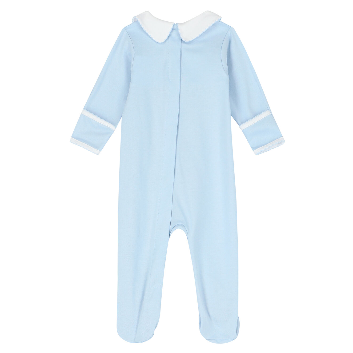 Baby Boys Blue & White Smocked Babygrow, 1, hi-res