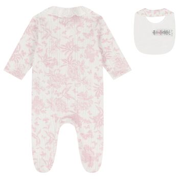 Baby Girls Pink & Ivory Toile De Jouy Babygrow Gift Set