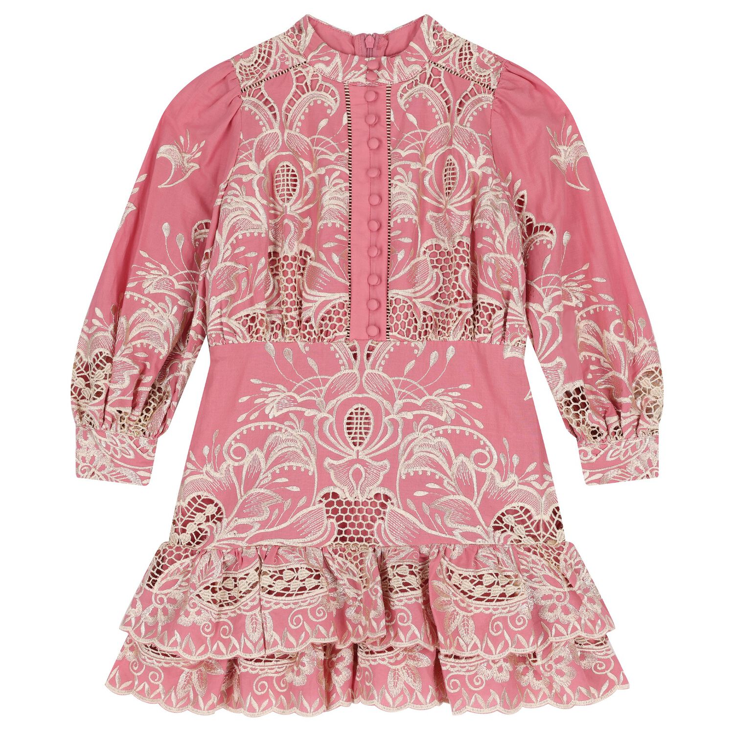 Girls Pink Floral Embroidered Dress, 1, hi-res image number null