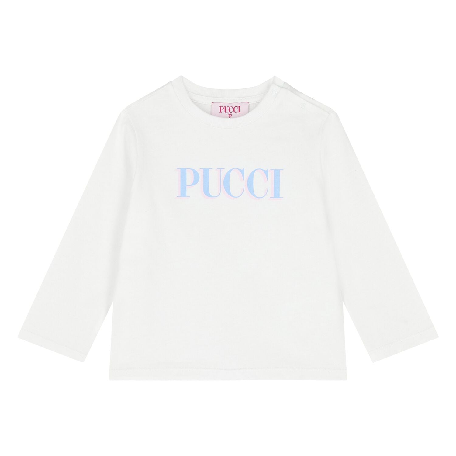 Younger Girls White Logo Long Sleeve Top, 1, hi-res