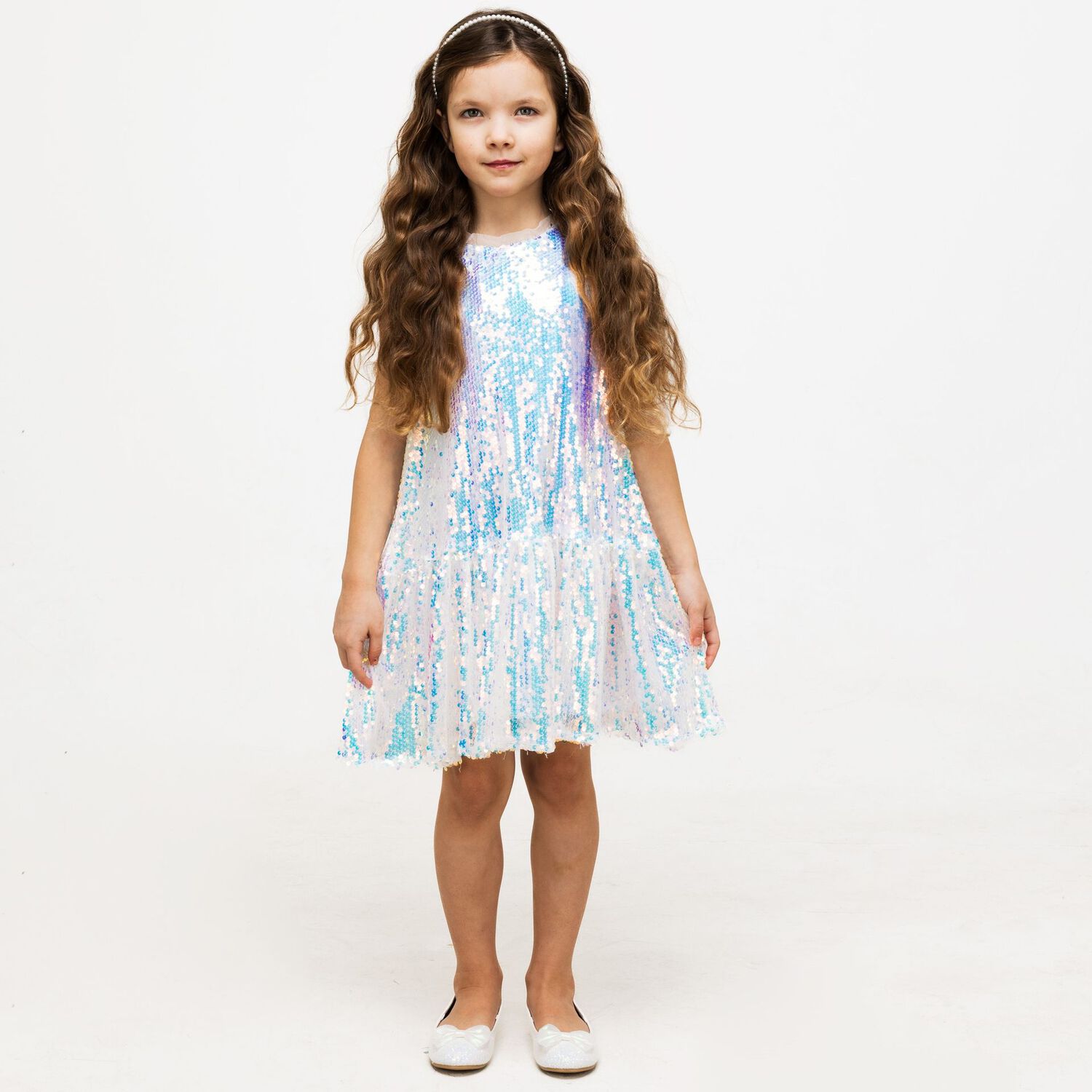 Girls Silver Embellished Sequin Dress, 2, hi-res image number null