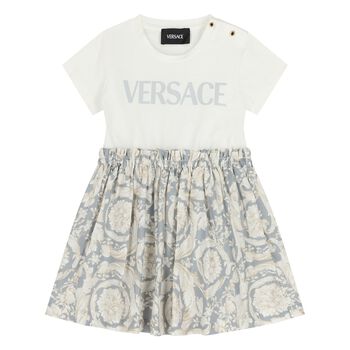 فستان أبيض ووردي وأسود للفتيات الصغيرات