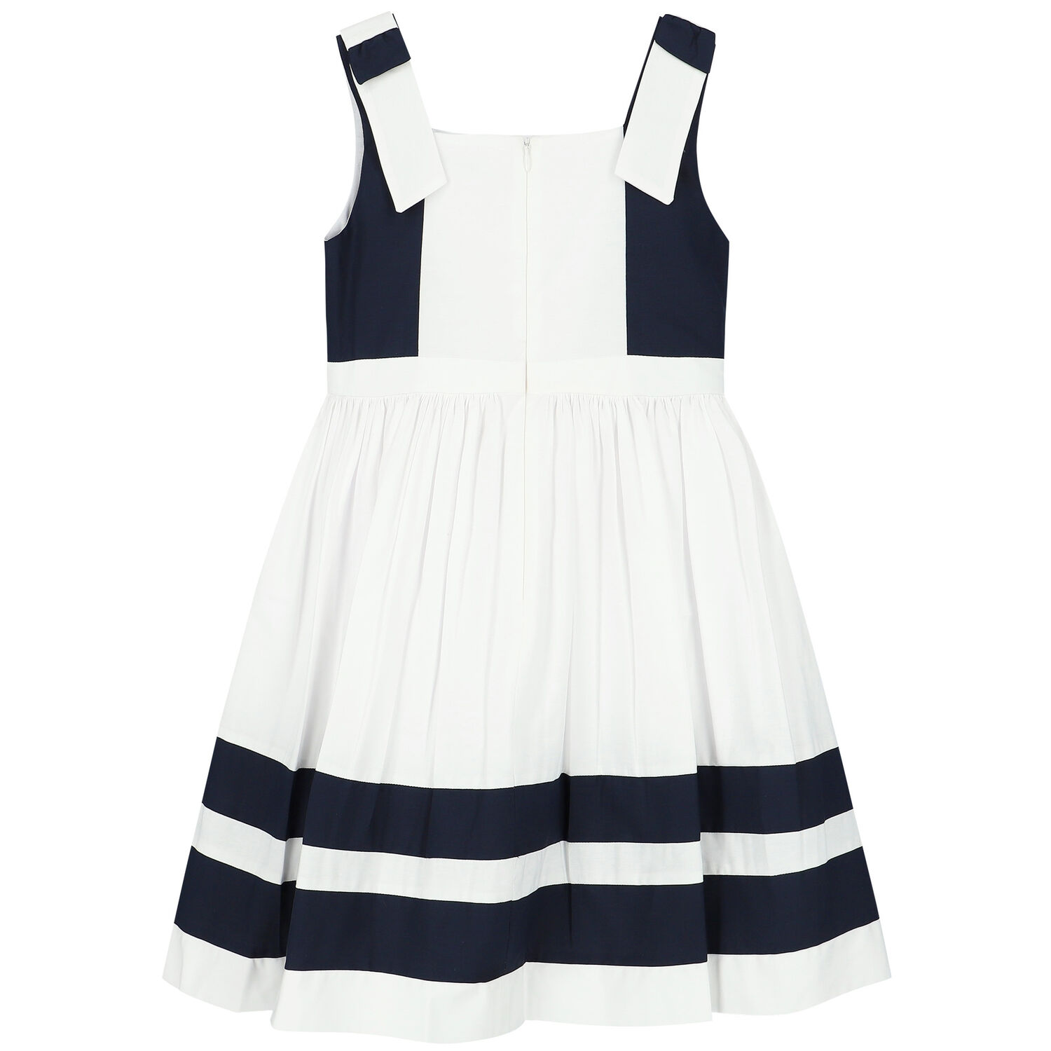Girls White & Navy Blue Bow Dress, 1, hi-res image number null