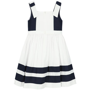 Girls White & Navy Cotton Dress
