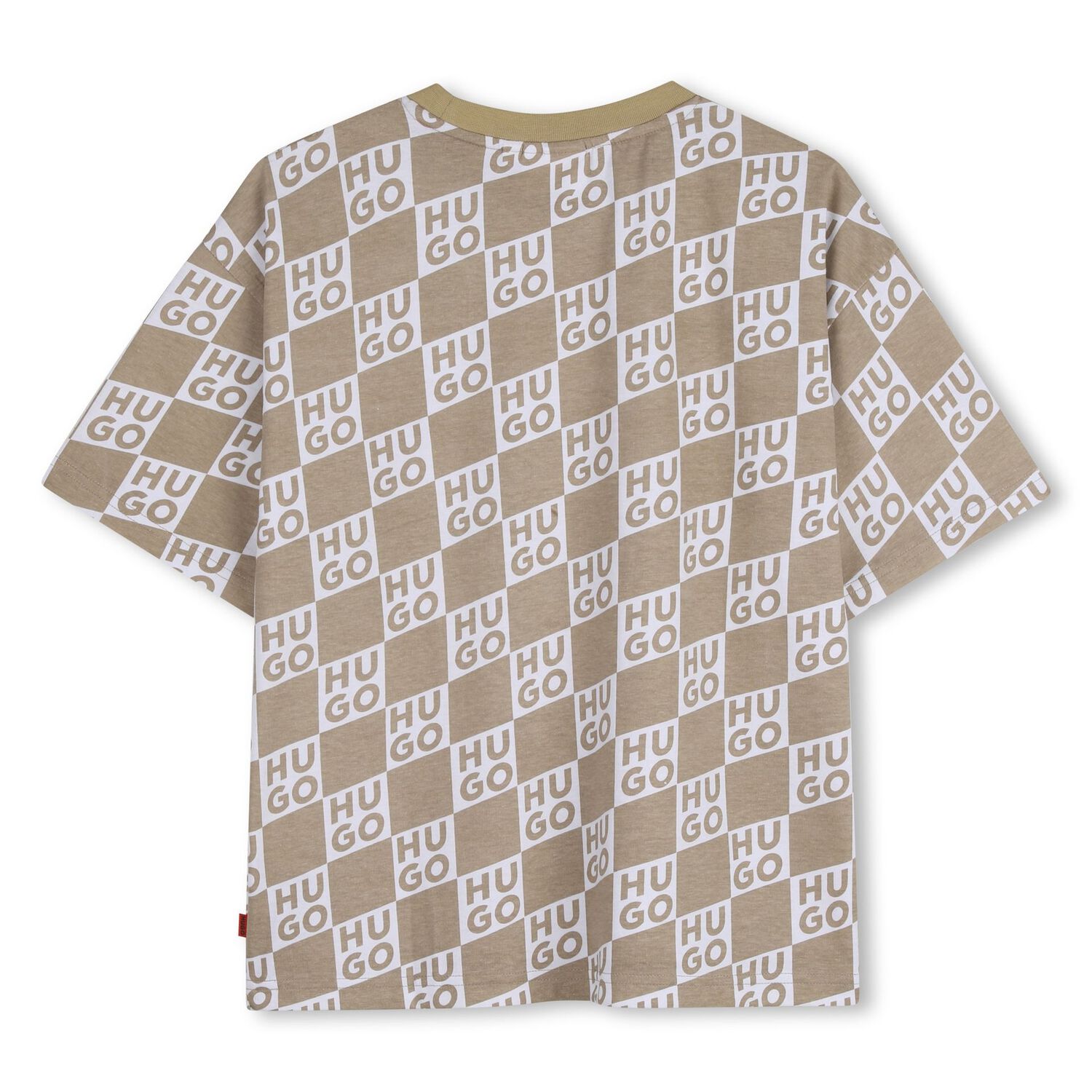 Boys Beige & White Check Logo T-Shirt, 1, hi-res