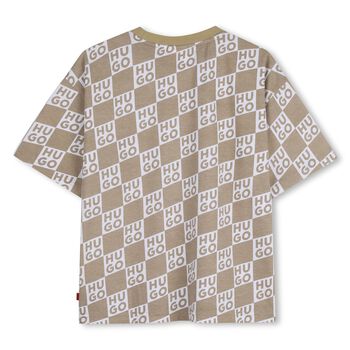 Boys Beige & White Check Logo T-Shirt