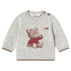 Baby Boys Grey Teddy Bear Knitted Jumper, 1, hi-res