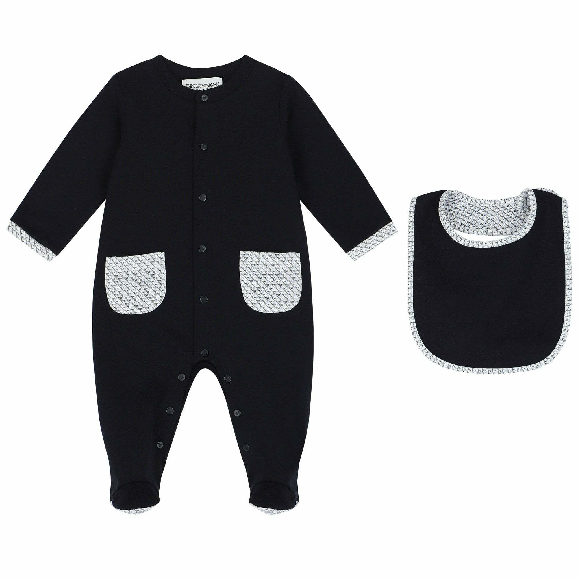 Emporio Armani Baby Boys Navy White Babygrow Bib Set Junior Couture UAE
