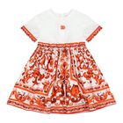 Baby Girls White & Orange Majolica Dress Set, 1, hi-res
