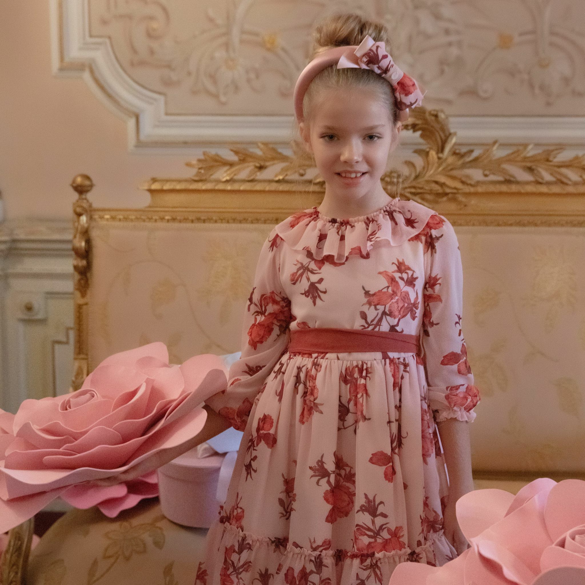 Patachou Girls Pink Floral Chiffon Dress Junior Couture UAE
